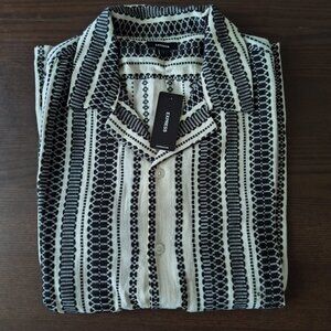 Express Men's Button Down Black White Striped Embroidered Shirt Size S